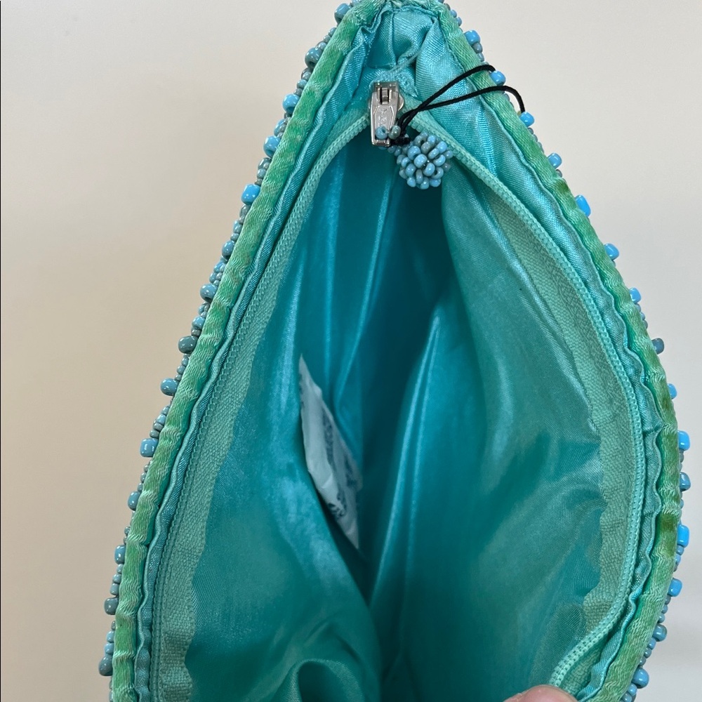 Beaded Clutch in Turquoise Blue and Green with multicolor beads - Picture 5 of 8